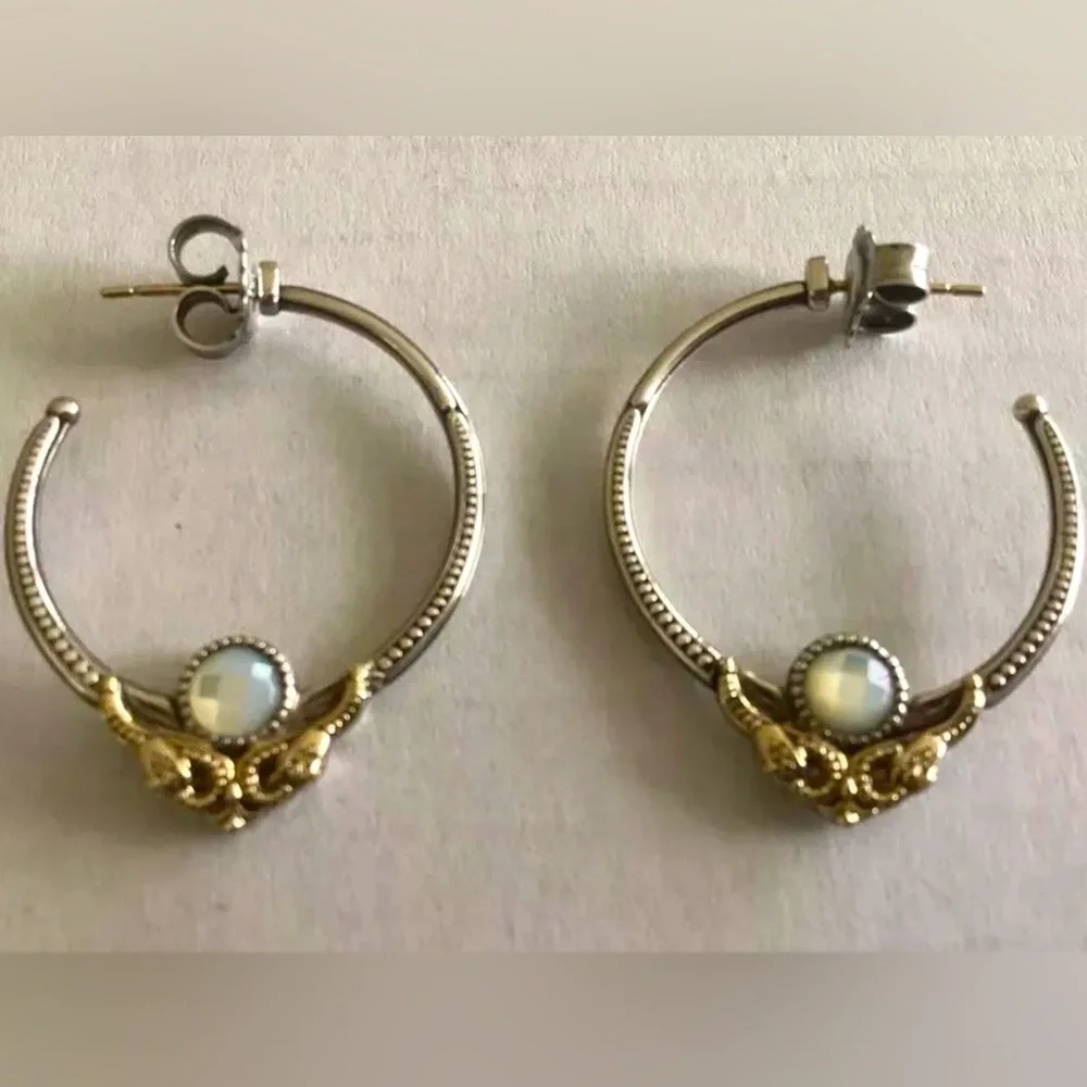 Konstantino Mother of Pearl Hoop Earrings, Sterling Silver & 18K Gold - Picture 1 of 11